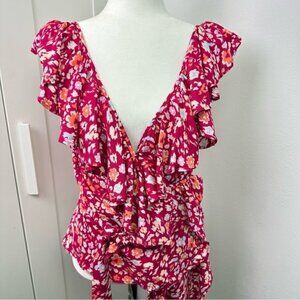 Sophia Ruffle Floral Tie Wrap Sleeveless Blouse 2X